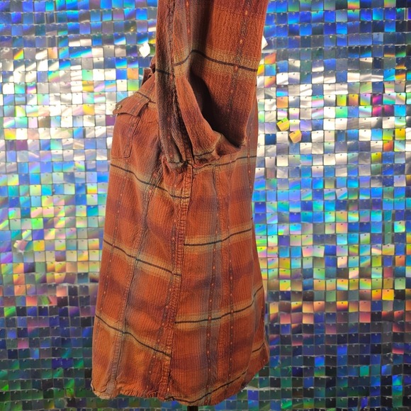 Bit & Bridle Western Plaid Snap Front Shirt Womens XL Orange Brown Cotton Dobby - Picture 9 of 10